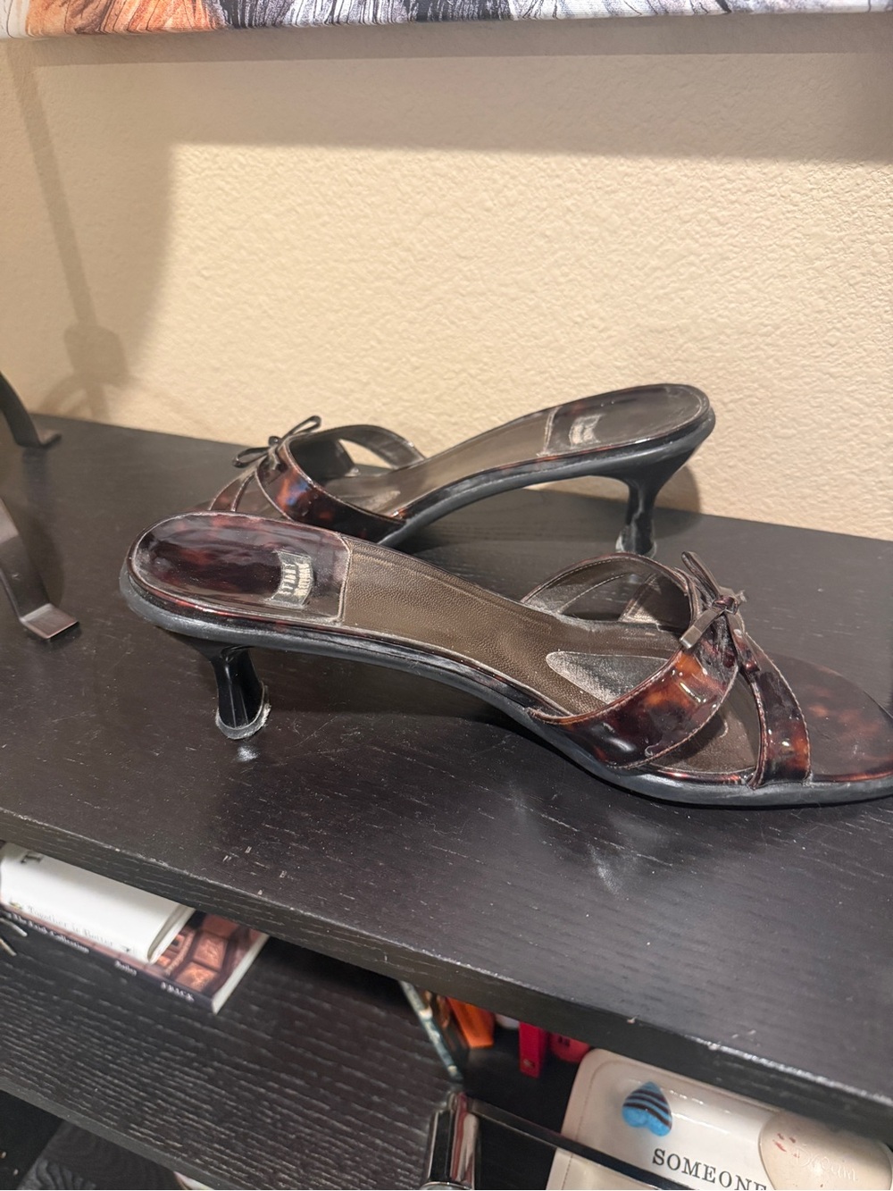 Stuart Weitzman Tortoiseshell Slide Kitten Heel Mules